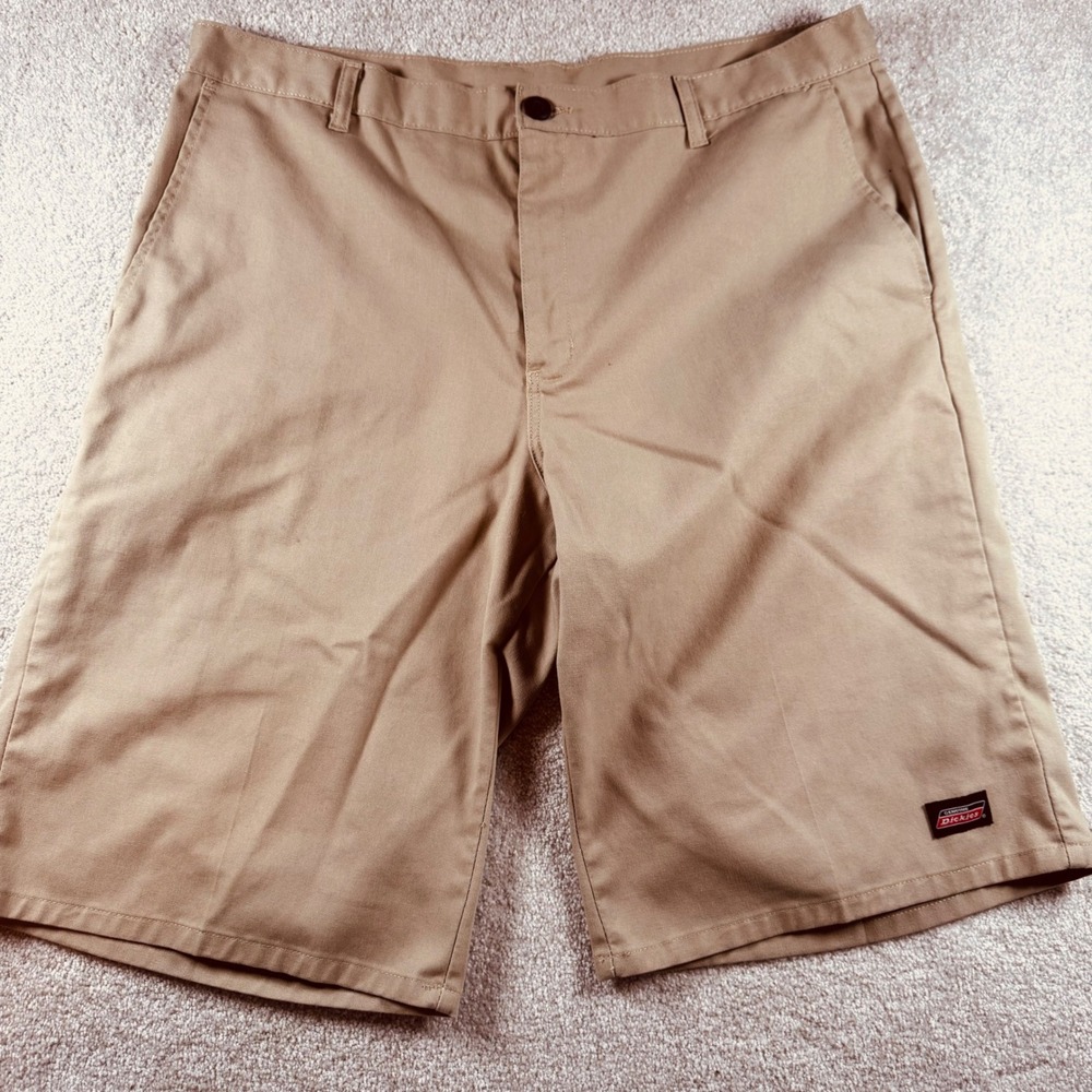 Genuine Dickies Mens Khaki Tan Flat Front Work Shorts Size 38 Twill Pockets